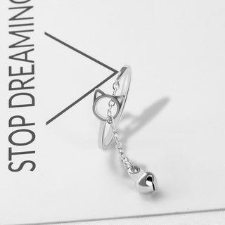 925 Sterling Silver Cat Ear Open Ring With Bell Silver - One Size