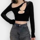 Long-sleeve Buckled Cutout T-shirt