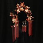 Set : Retro Wedding Branches Faux Pearl Headpiece + Fringed Earring