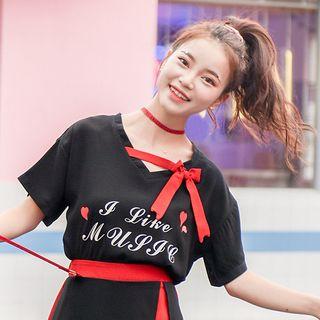 Bow Detail Lettering Short-sleeve T-shirt
