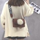 Furry Ball Accent Faux Leather Crossbody Bag