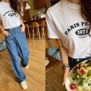 Number Letter Print Regular-fit T-shirt White - One Size