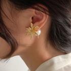 Alloy Flower Faux Pearl Earring 1 Pair - Silver Steel Earring - As Shown In Figure - One Size