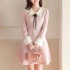 Ruffle-collar Contrast-cuff Flare Dress