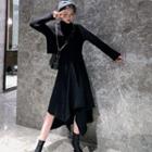 Mock-neck Sweater / High Waist A-line Skirt