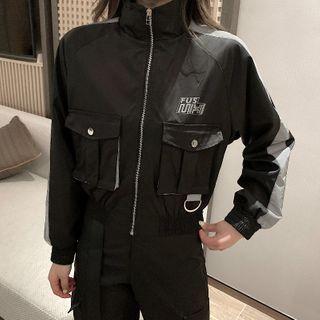 Contrast Trim Lettering Zip-up Jacket / Cargo Pants / Set