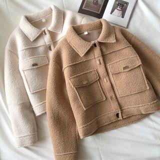 Plain Single-breasted Faux Shearling Long-sleeve Jacket