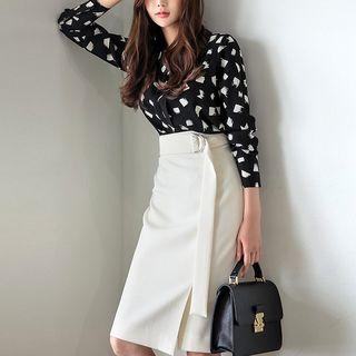 Set: Printed Blouse + Plain Pencil Skirt