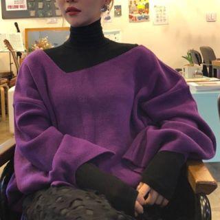 Asymmetrical Neckline Chunky Sweater