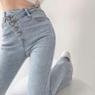 Asymmetrical High-waist Boot-cut Jeans