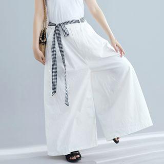 Plaid Tie-waist Wide Leg Pants