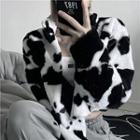 Cow Print Cropped Fluffy Jacket