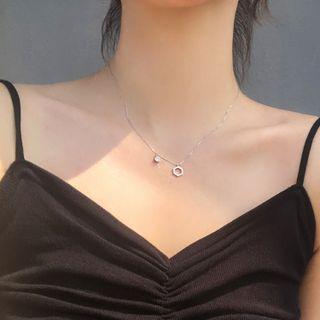 Hexagon Pendant Rhinestone Sterling Silver Necklace 1pc - Silver - One Size