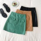 Front Pocket Faux-leather Mini Pencil Skirt