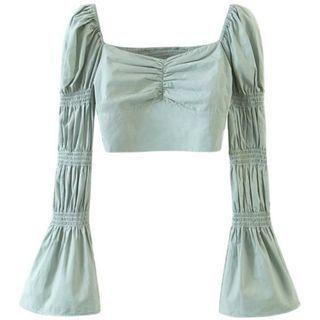 Bell-sleeve Square-neck Crop Top