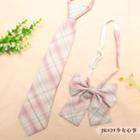 Set: Plaid Neck Tie + Bow Tie Jk029 - Set Of 2 - Neck Tie & Bow Tie - Light Pink - One Size