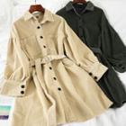 Long-sleeve Corduroy Mini Shirt Dress