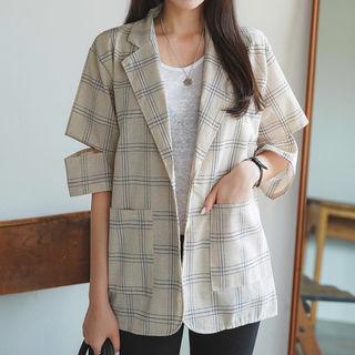 Slit-sleeve Plaid Jacket