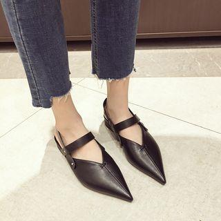 Block Heel Pointed Slingback Sandals
