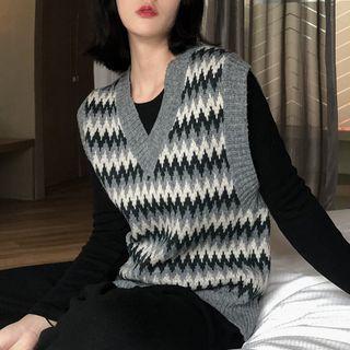 Chevron Stripe Sweater Vest As Shown In Figure - One Size