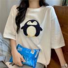 Cartoon Penguin Embroidered Short-sleeve T-shirt