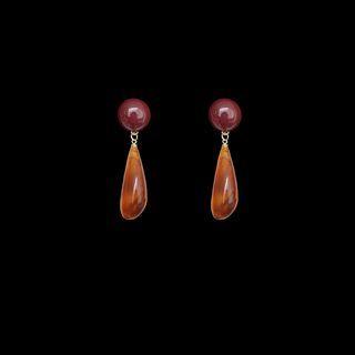 Resin Drop Earring 1 Pair - Maroon & Amber - One Size