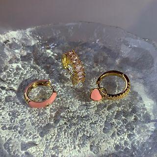 Set Of 3: Rhinestone / Alloy Hoop Earring (various Designs) 1 Pair - Gold - One Size