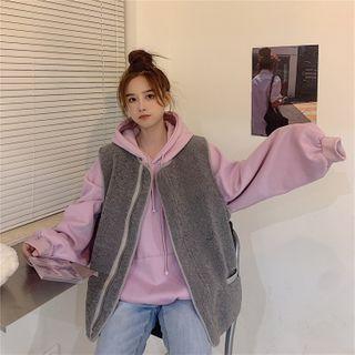 Faux Shearling Plain Zip Sleeveless Coat