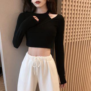 Cut Out Long-sleeve Crop Top / Wide Leg Pants