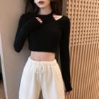 Cut Out Long-sleeve Crop Top / Wide Leg Pants