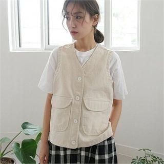 Button-detail Dual-pocket Vest