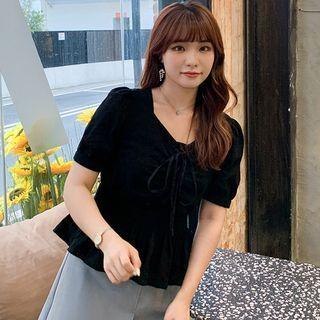 Lace-up Short-sleeve Peplum Top