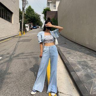 Distressed High-waist Flared Jeans