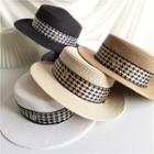 Houndstooth Straw Flat Top Hat