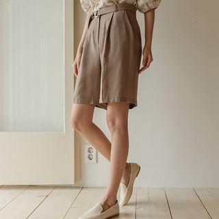 Textured Bermuda Shorts With Belt