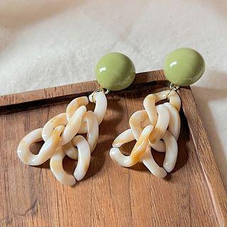Chunky Chain Drop Earring A796 - 1 Pair - Green & Almond - One Size