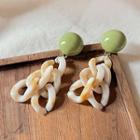 Chunky Chain Drop Earring A796 - 1 Pair - Green & Almond - One Size