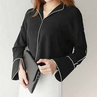 Slit-sleeve Contrast-trim Shirt