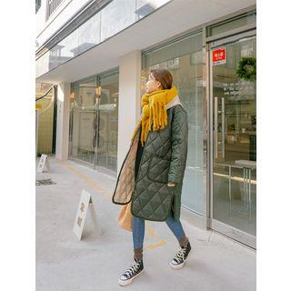 Plus Size Contrast-hooded Quilted Coat