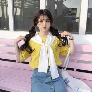 Embroidered Short-sleeve T-shirt With Shawl