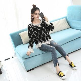 Long-sleeve Embroidered Top Black - One Size