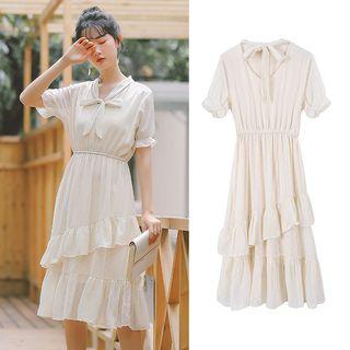 Short-sleeve Asymmetric Layered Dress