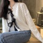 Lace-up Cut-out Knit Cardigan White - One Size