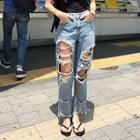 Cutout-distressed Loose-fit Jeans