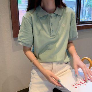 Short-sleeve Embroidered Polo Shirt Green - One Size
