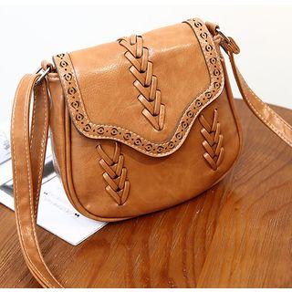 Faux-leather Stitched Flap Cross Bag