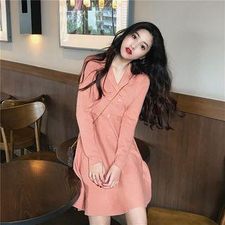Long-sleeve Double-breasted Mini A-line Collared Dress