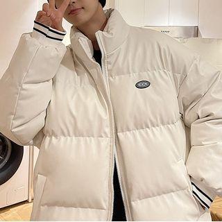 Logo Faux Leather Padded Jacket