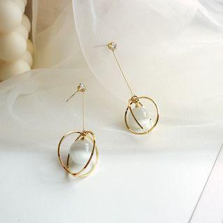 Cat Eye Stone Alloy Hoop Dangle Earring
