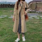 Double-breasted Trench Coat / Floral Print A-line Midi Dress